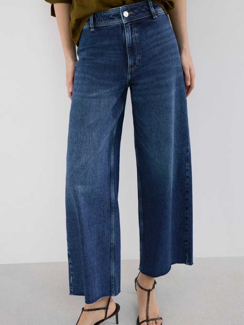 Mango High-Rise Wide Leg Jeans in Dark Blue Denim